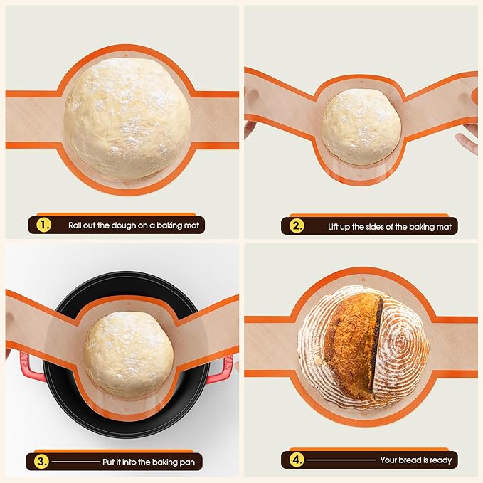 Dizywiee Silicone Bread Sling for Dutch Oven, 3-Pack Non-Stick & Easy to Clean Bread Baking Mat Set, Reusable Bread Sling with Long Handle to Transfer Sourdough, 01.3Pack Black+Orange+Red