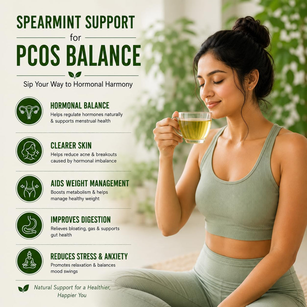 BLUE TEA - Spearmint Tea - 100 Count - Pyramid Plant Based Tea Bag | PCOS RELIEF | Balances Hormones - Support Digestion | Refreshing Flavour - Herbal Tea - Leaf Based - Caffeine free | Ziplock Pouch