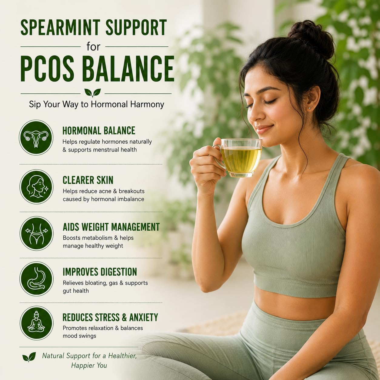 BLUE TEA - Spearmint Tea - 100 Count - Pyramid Plant Based Tea Bag | PCOS RELIEF | Balances Hormones - Support Digestion | Refreshing Flavour - Herbal Tea - Leaf Based - Caffeine free | Ziplock Pouch