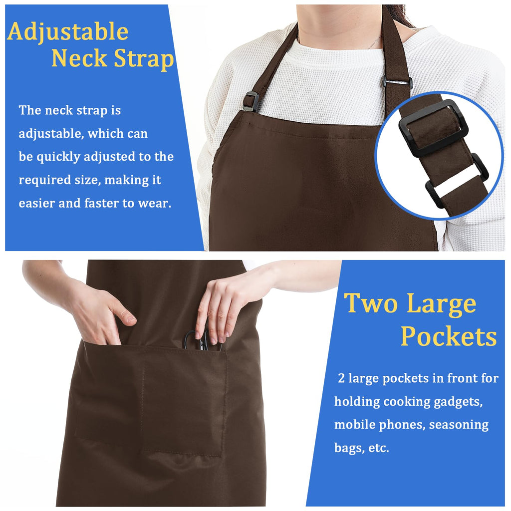 FunChaos 4 Pack Chef Apron, Adjustable Apron with 2 Pockets, Unisex Personalised Apron for Cooking, Kitchen, Restaurant (Brown)