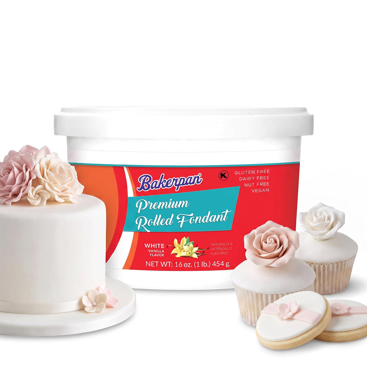 Bakerpan Premium Rolled Red Fondant For Cake Decorating - 2 Pounds