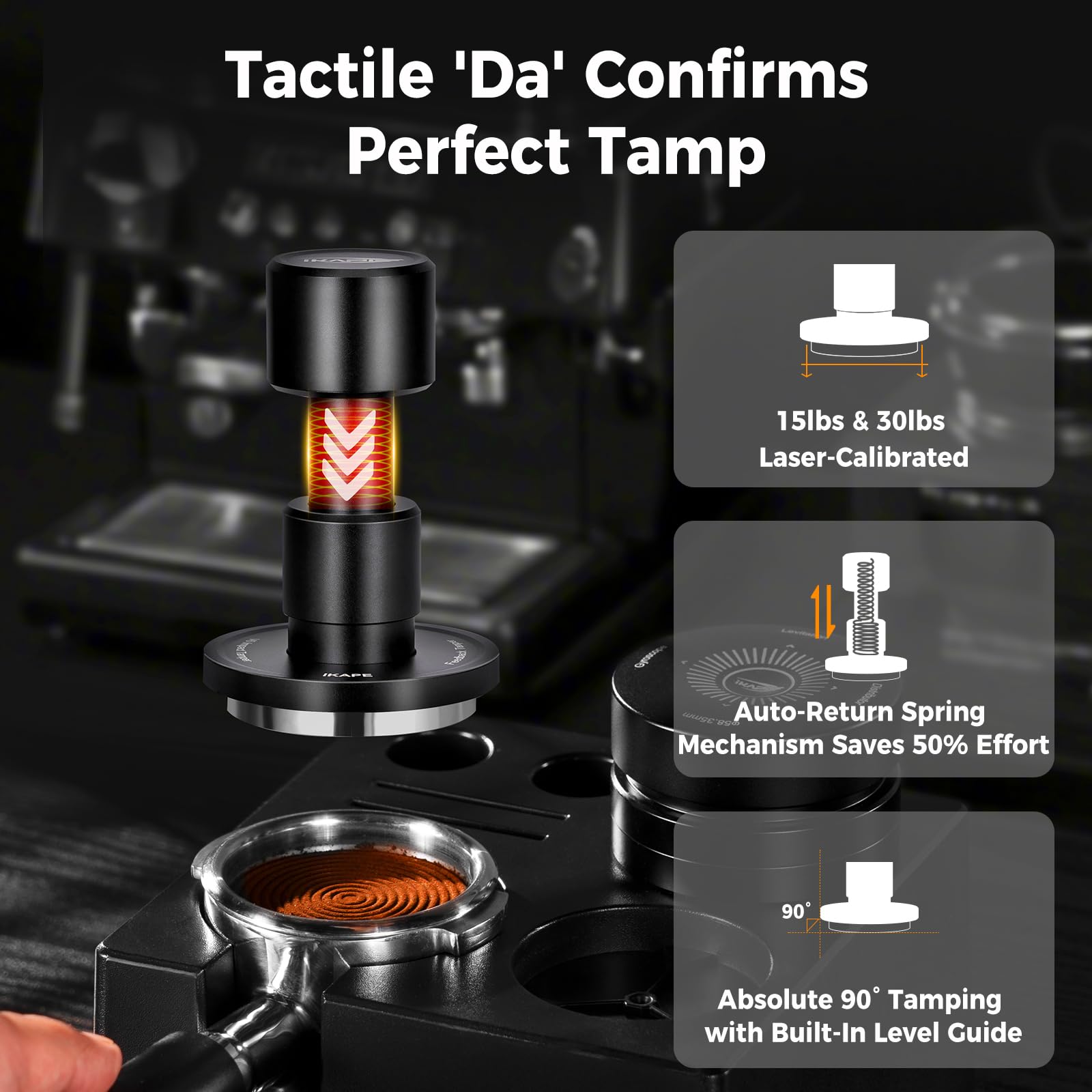 IKAPE 53.3MM V6 Impact Espresso Tamper with Sound Feedback, 15lb/30lb Interchangeable Springs, Espresso High Tamper with Triple-spring System, Fits 54mm portafilters