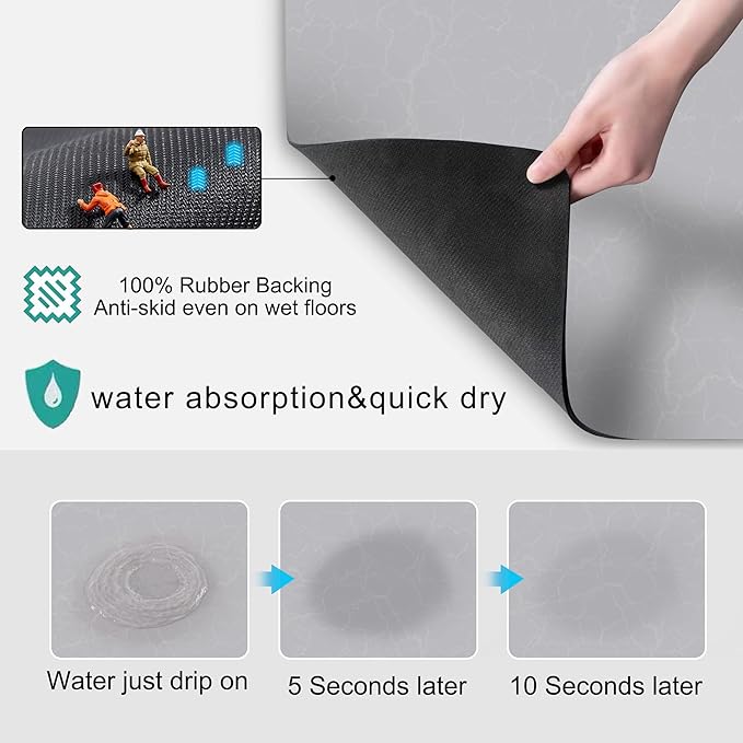 Coffee Maker Mat for Countertops, Coffee Bar Accessories Fit Under Coffee Machine Mat, 19"x12" Rubber Backed Coffee Pots, Table Mat Under Appliance, Dish Drying Mat, Marble Gray for Kitchen Counter