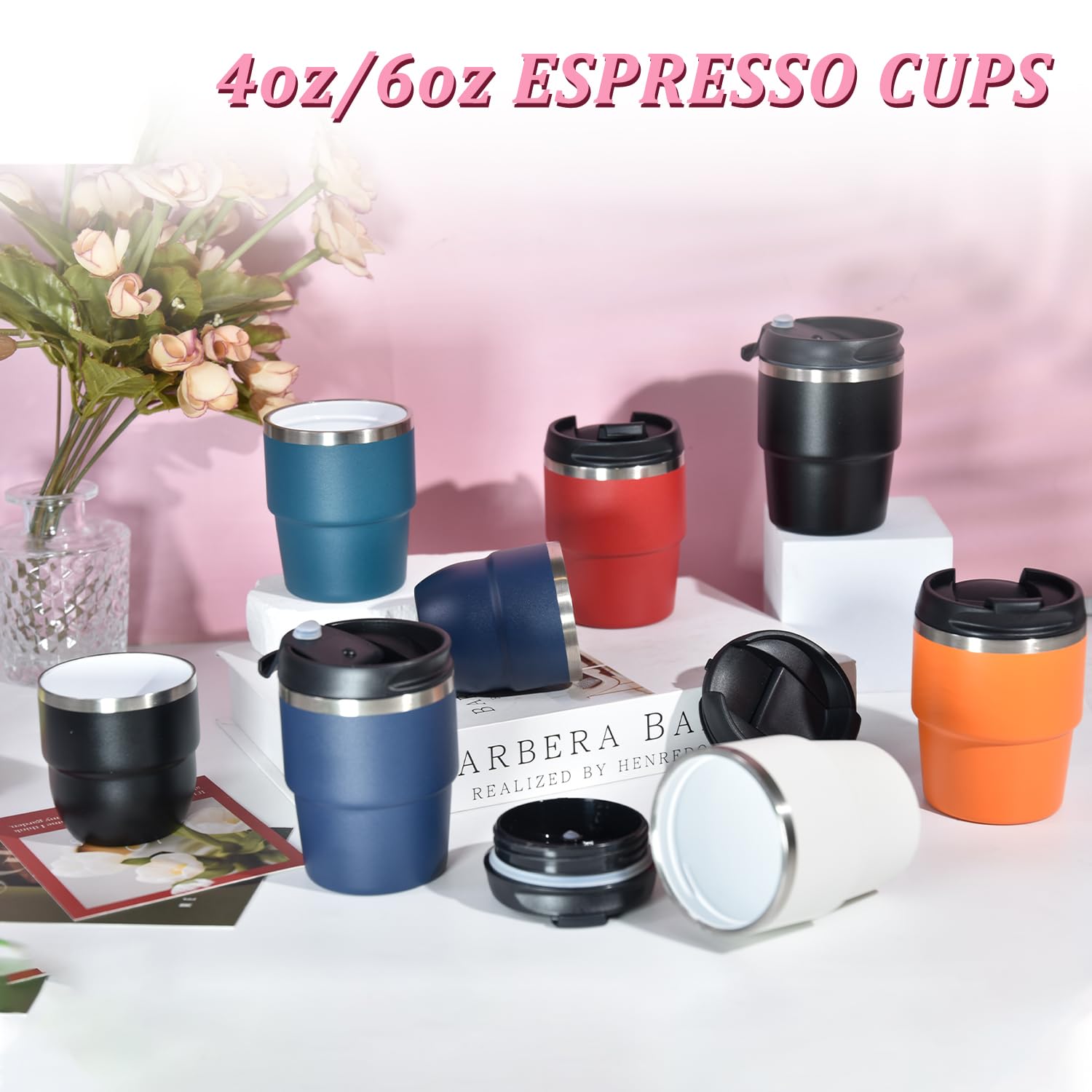 CHLJAR Espresso Cups, 4oz Insulated Espresso Cup Set of 2, Espresso Shot Cups, Stainless Steel Espresso Glasses, Stackable Mini Tumbler, Small Cup for Coffee