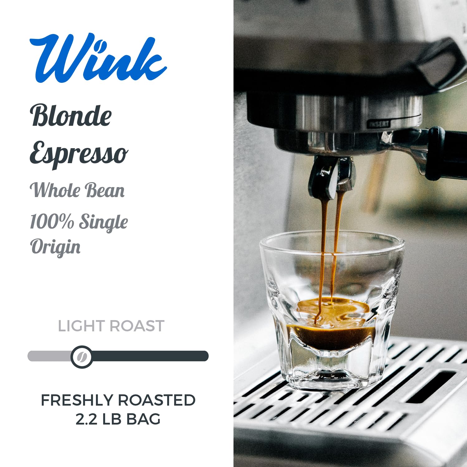 Wink Coffee Blonde Espresso Whole Bean Coffee, 2.2 lb Bag, Light Roast Coffee Beans, 100% Arabica, Single Origin, Gourmet, Small-Batch, Smooth & Balanced, Sustainably Sourced
