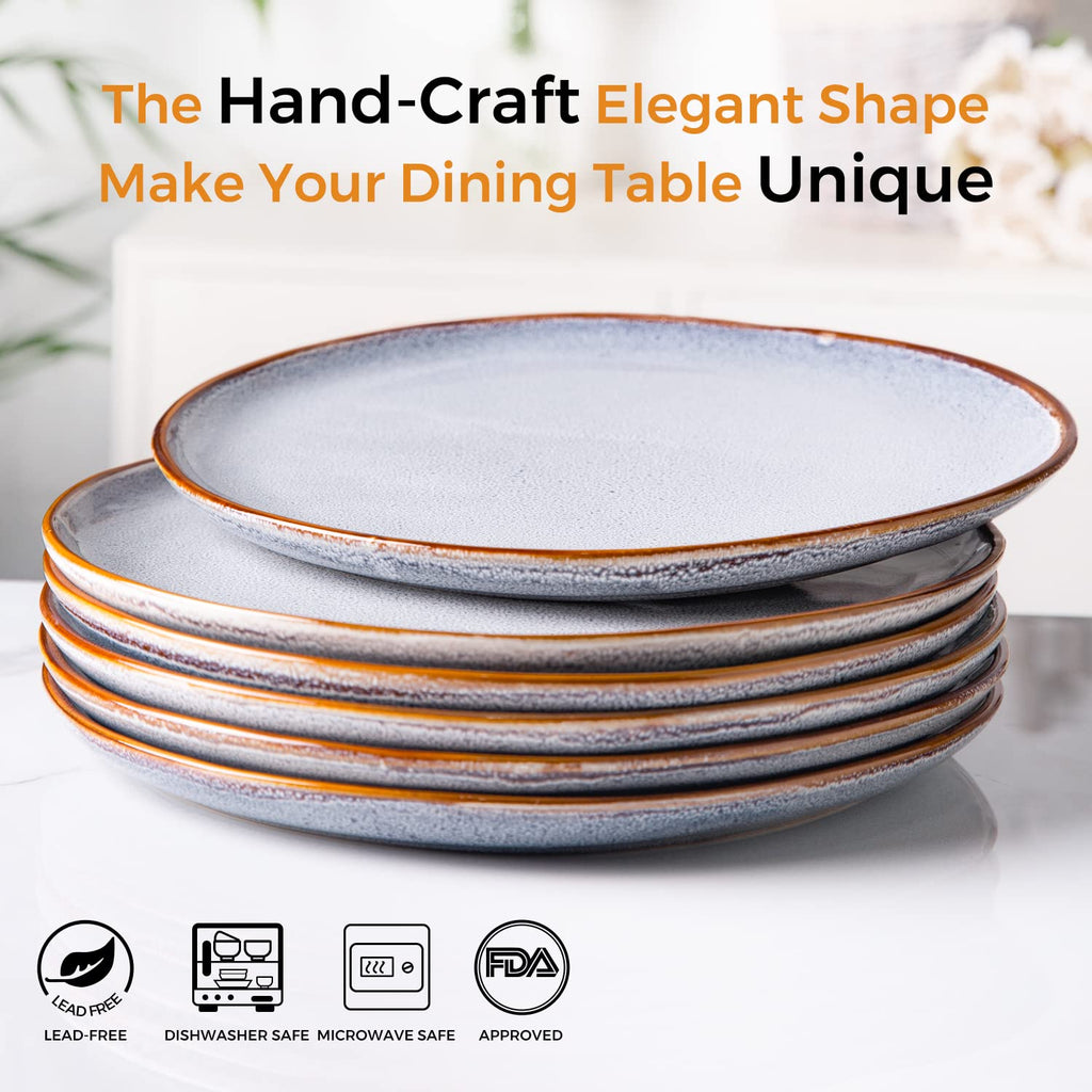 AmorArc Ceramic Dinner Plates Set of 6, 10.5 Inch Stoneware Plates Set