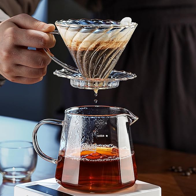 Bincoo Pour Over Coffee Maker Set, 16oz Drip Coffee Maker, Included Borosilicate Glass Coffee Carafer and Coffee Dripper & Size 02 50 Pcs Paper Filter (16oz-Clear)