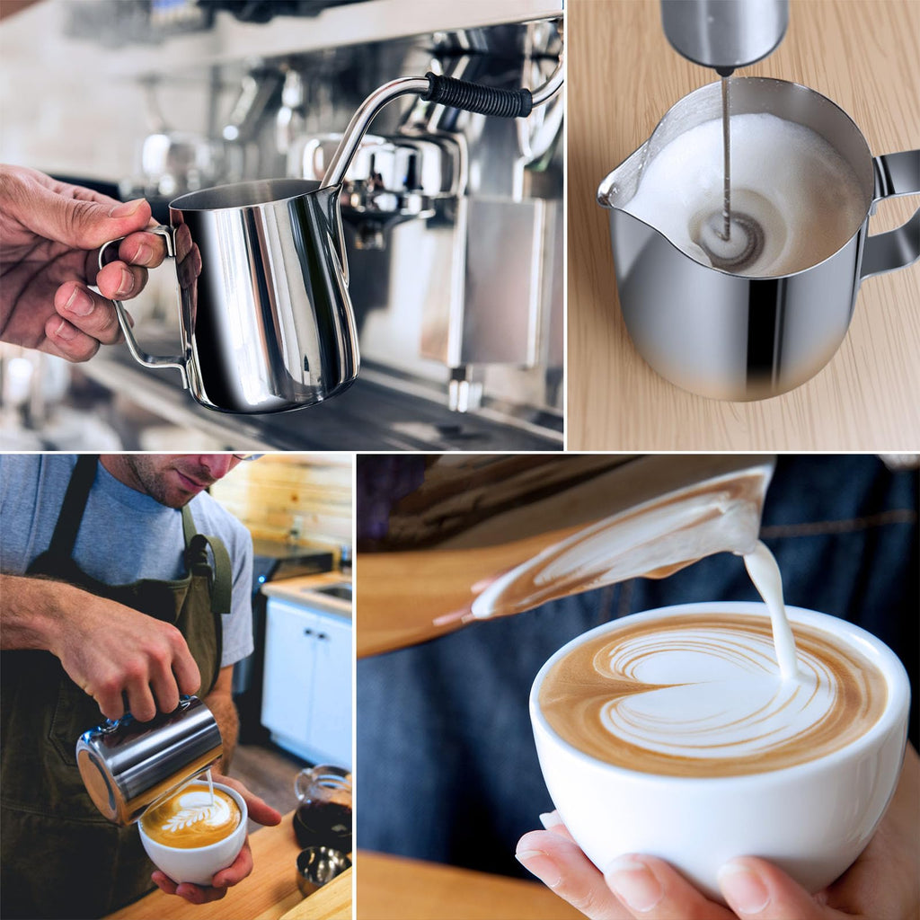 Adorever Milk Frothing Pitcher, 16oz 480ml Milk Frother Cup Stainless Steel Steaming Pitcher, Coffee Bar Cappuccino Espresso Machine Accessories Barista Tools, Steamer Cup Milk Jug with Latte Art Pen