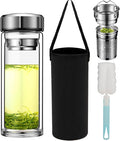 17oz Tea Tumbler with Infuser, 500ml Double Wall Borosilicate Glass Tea Bottle 100% Leak-Proof with 2 in 1 Stainless Steel Filter