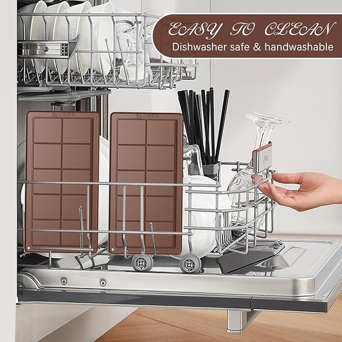 Chocolate Bar Mold 2 Pack, Non-Stick Deep Dubai Chocolate Bar Molds, Silicone, Rectangular Prism, Chocolate Color