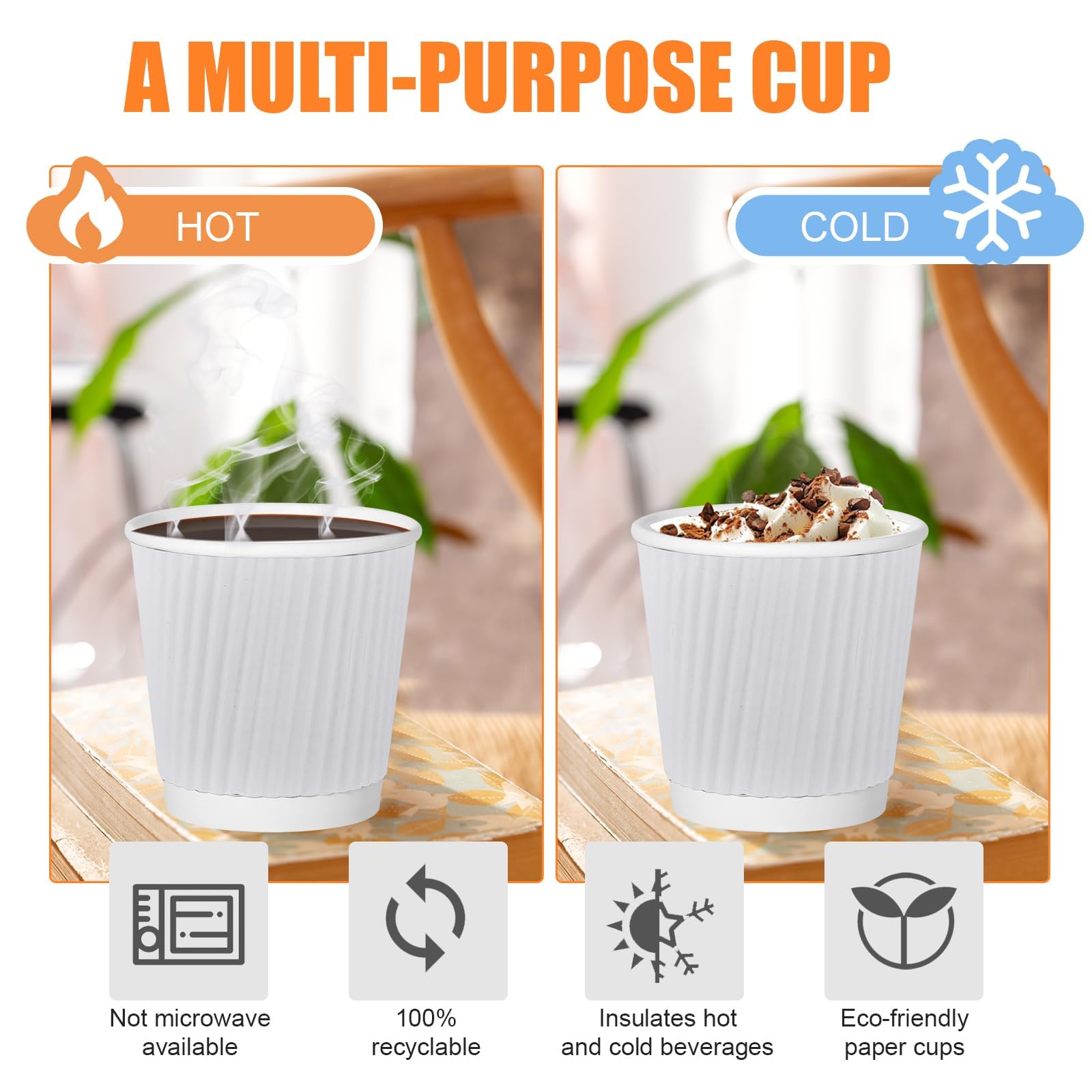 RXLWYUNLAE 120 Pack Paper Espresso Coffee Cups, 4 oz Disposable Coffee Cups,Corrugated Insulated Ripple Wall, Paper Ripple Cup for Coffee, Hot Chocolate and Hot Tea Drinks -White