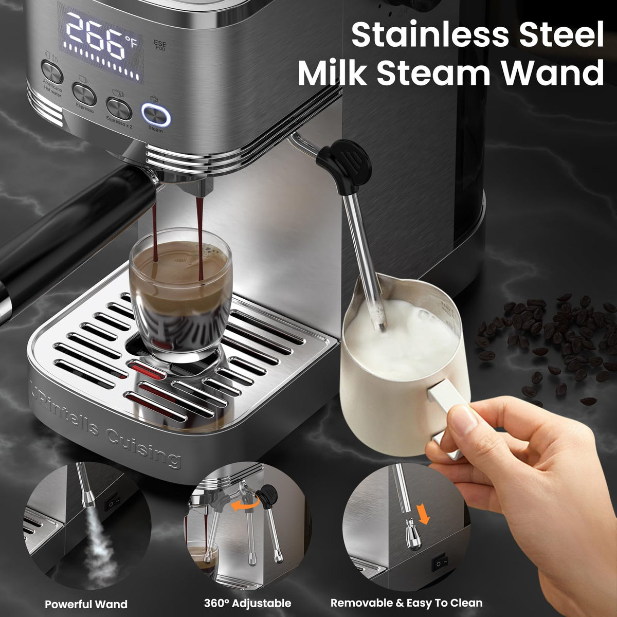 URintells Cuising Espresso Machine with Adjustable Extraction Temperature