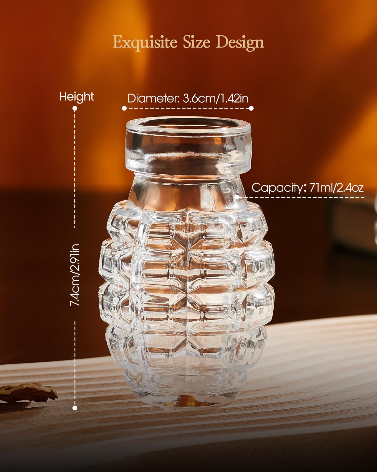 Kollea Grenade Shaped Shot Glass Set, 4 Pcs 3.7 Oz Heavy-Base Cups