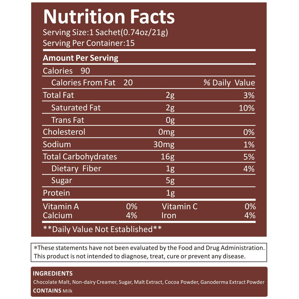 GANOHERB Mushroom Hot Chocolate Mix with Reishi, Mushroom Coffee Alternative Hot Cacao Powder for Energy, Mood and Immune System, Vegan Mushroom Supplement, 15 Servings, 11.1 Ounce
