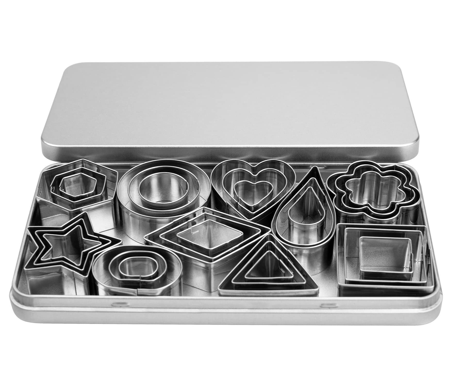 30Pcs Mini Cookie Cutters Set- Heart Star Flower Round Square Hexagon Oval Diamond - Small Stainless Steel Cookie Cutters - Polymer Clay Cutters Mini Fruit Cutter Small Biscuit Cutters