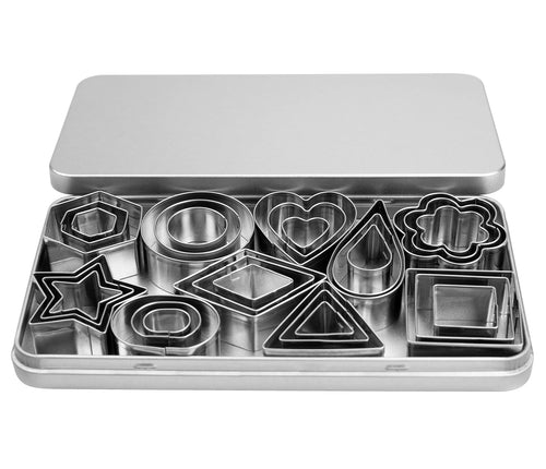 30Pcs Mini Cookie Cutters Set- Heart Star Flower Round Square Hexagon Oval Diamond - Small Stainless Steel Cookie Cutters - Polymer Clay Cutters Mini Fruit Cutter Small Biscuit Cutters