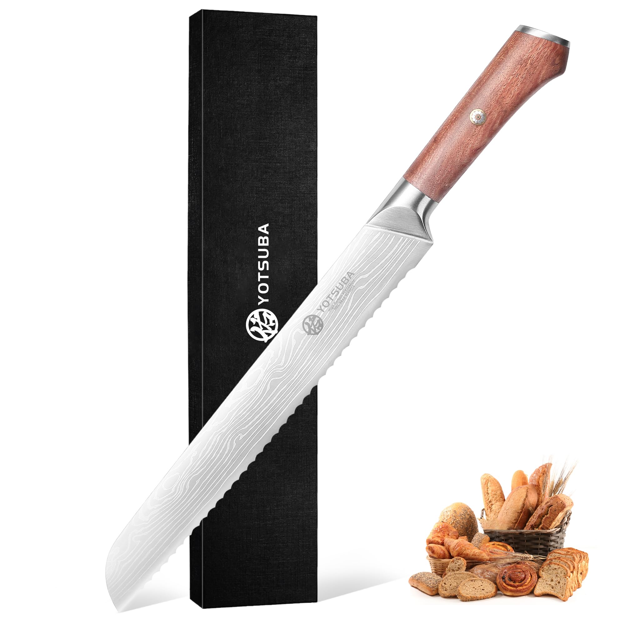 YOTSUBA 10 Inch Japanese Style Premium Natural Rosewood Bread Knife