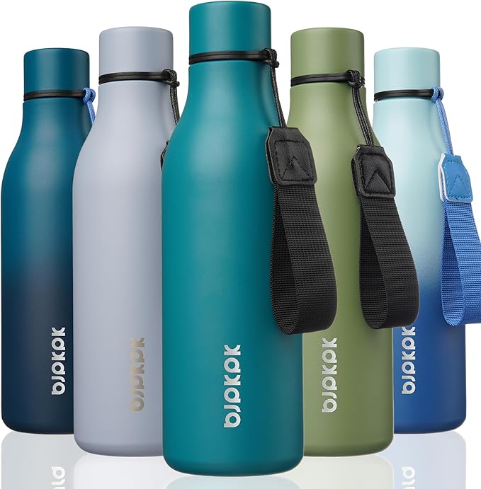 BJPKPK 18oz Insulated Water Bottle, Stainless Steel Bottle with Carry Strap