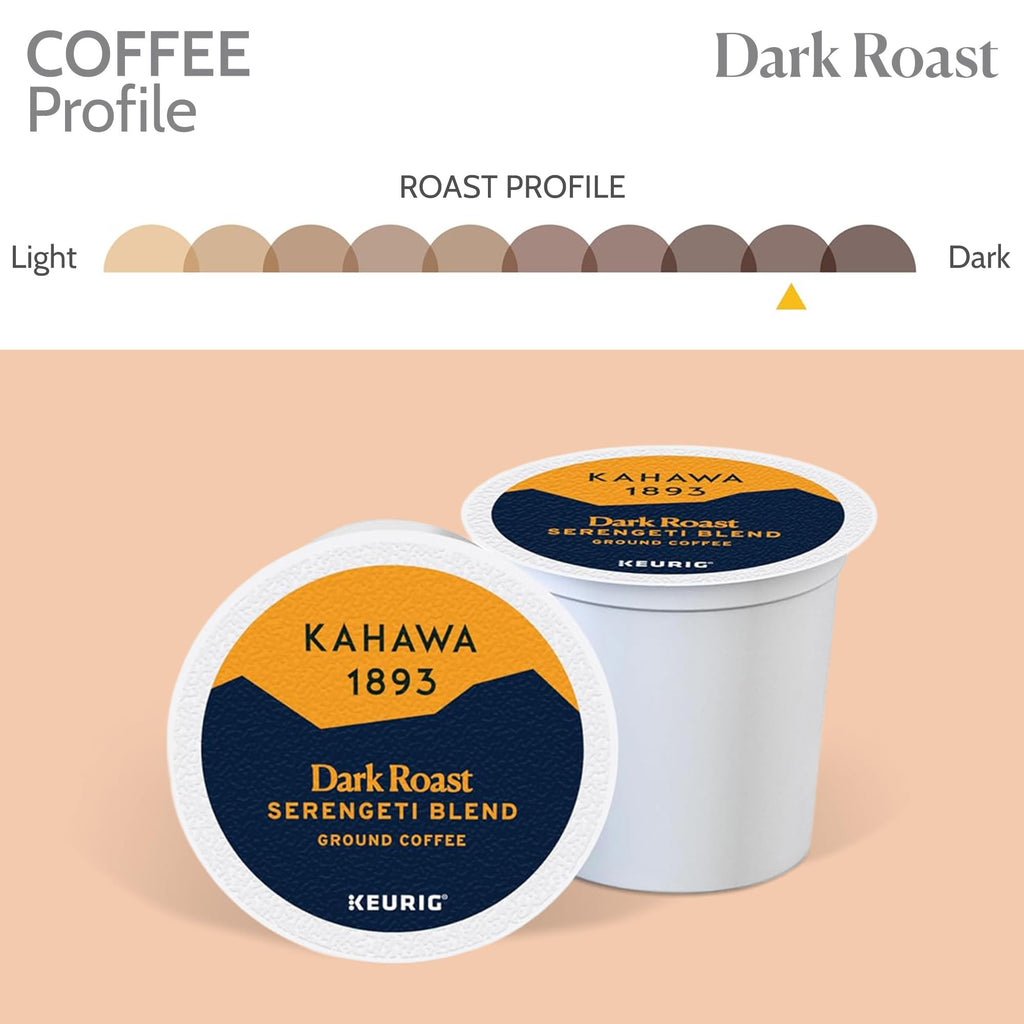 Kahawa 1893 Dark Roast Coffee K-Cup Pods Serengeti Blend (20 Count) - As Seen on Shark Tank, Low Acid, High Antioxidants, Naturally Sweet, Organically Grown, Ethically & Sustainably Sourced