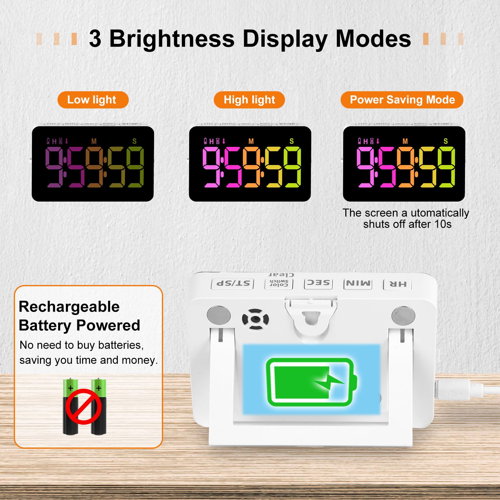 PERSUPER Kitchen Digital Timer, Count Down Up, Rechargeable, Vibration Mode