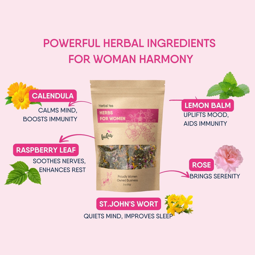 Raw Herbs for Women Herbal Tea Blend with Lemon balm, Raspberry leaf, Calendula, Rose, St. John's wort (Herbal Tea)
