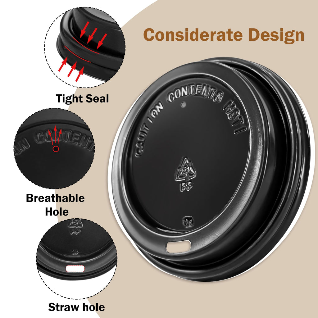 Clawsoff 240 Pack Disposable Coffee Cup lids, 3.54'' Leak-Proof Disposable Plastic Cup Lids for 10, 12, 16, 20oz Paper Cups, Hot/Cold Drinking Cup Lids, Black