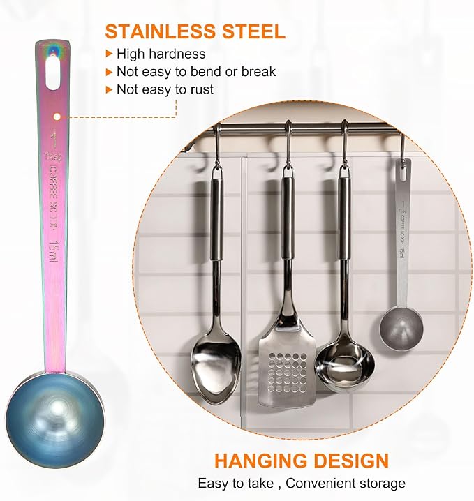 HARFINGTON 3pcs Coffee Scoop Spoon 1tbsp (3tsp, 15ml) 304 Stainless Steel Long Handle Teaspoon/Tablespoon Measuring Spoons Scoops for Tea Sugar Kitchen, Multicolor