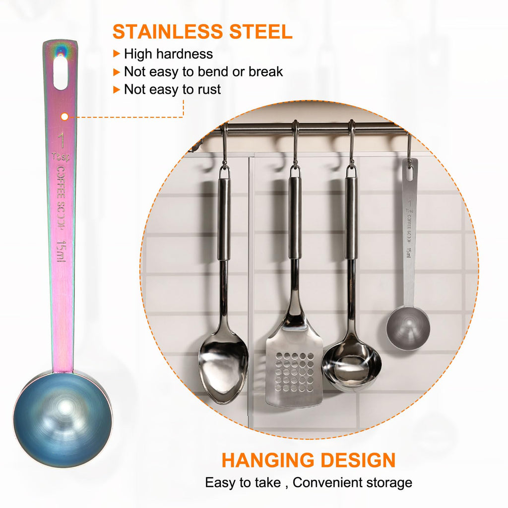 HARFINGTON Coffee Scoop Spoon 1tbsp (3tsp, 15ml) 304 Stainless Steel Long Handle Teaspoon/Tablespoon Measuring Spoons Scoops for Tea Sugar Kitchen, Multicolor