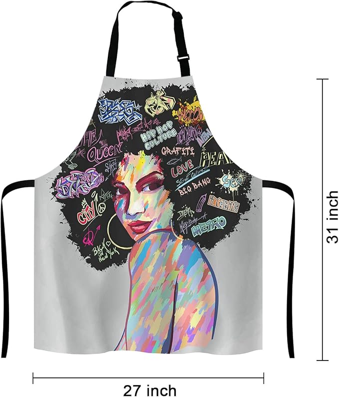 Art Contemporary Digital Painting Portrait of an Afro American Woman Face Adjustable Bib Apron Kitchen Cooking Baking Gardening Apron for Women Men
