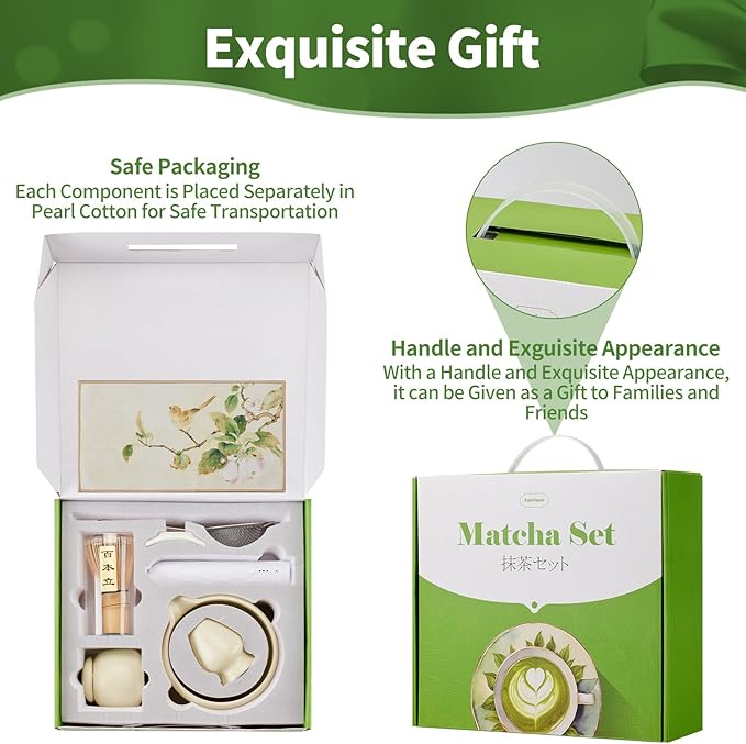 Matcha Whisk Set,9 Pcs Japanese Matcha Set, Matcha Kit with Sifter, Matcha Tea Cloth, Matcha Powder Canister, Electric Rechargeable Frother(Mottled Beige)