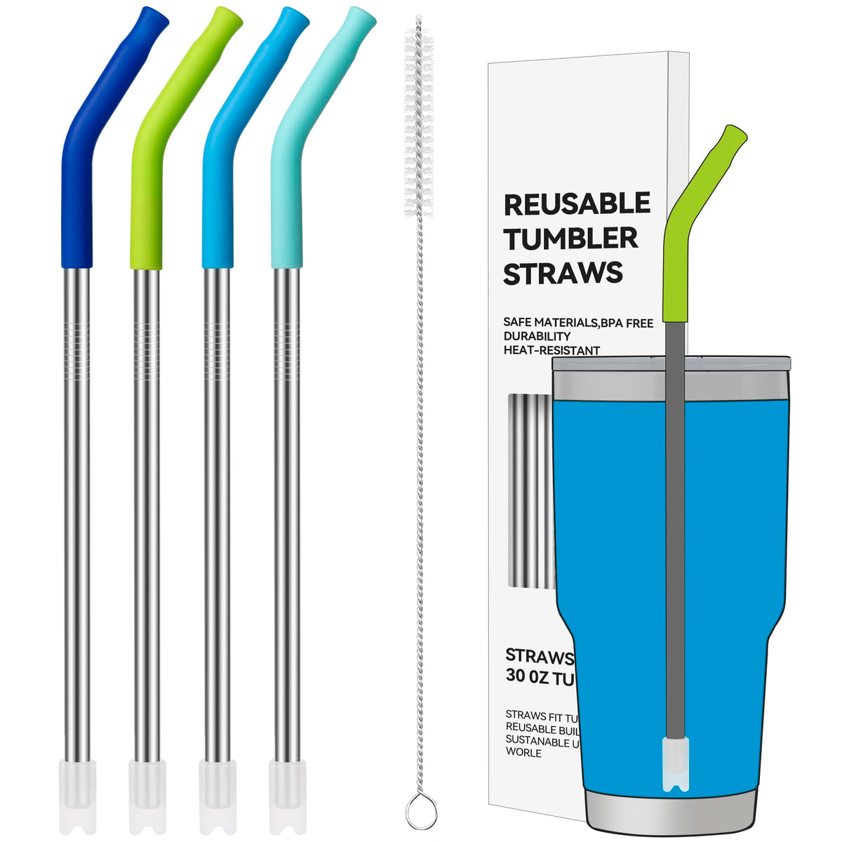 30 oz Straight Metal Straws with Silicone Tip for 30 oz Tumbler