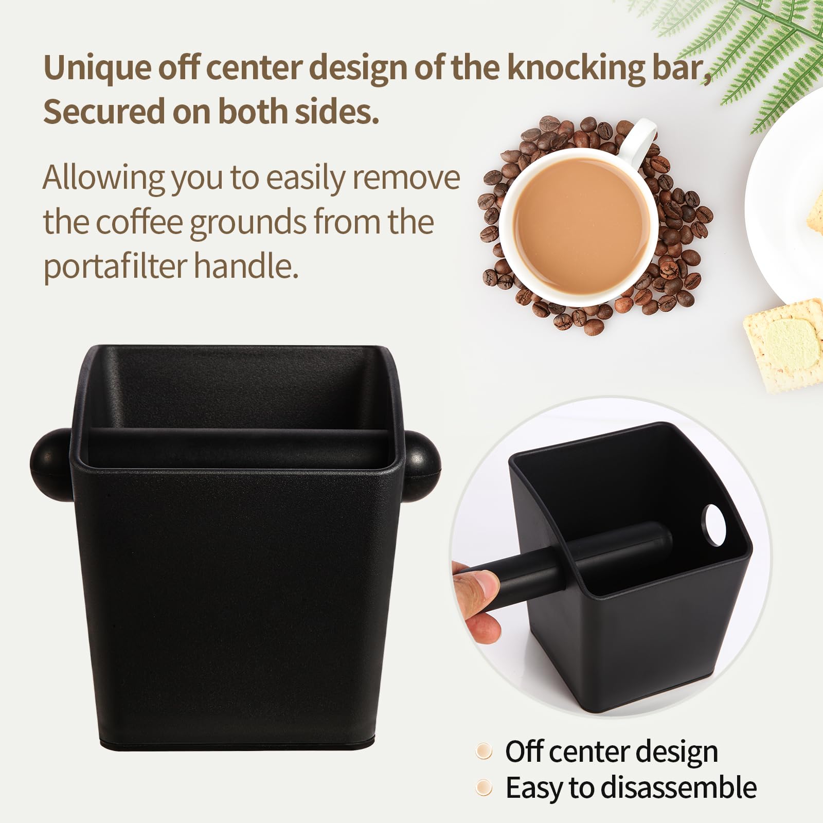 IAOSEN Espresso Knock Box Square High Side Wall Splash Prevention Design Knock Box Shock Absorbing Non Slip Knock Box Espresso With Removable Knock Bar Espresso Accessories for Home/Office