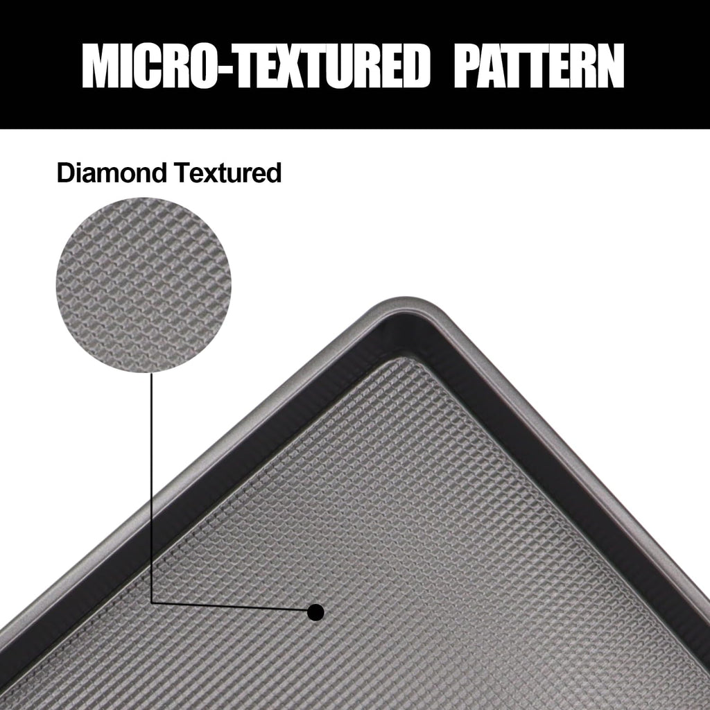 JOHO BAKING Cookie Sheets for Baking Nonstick, 2 Pack Heavy Duty 0.8mm Dark Gray Sheet Pan Set Quarter(9x13in) & Jelly Roll(10x15in), Diamond Textured Commercial Grade, Small Oven Safe