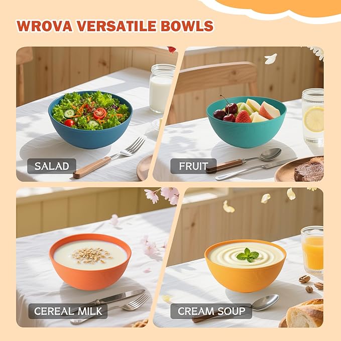 40oz wheat straw bowls with lids set of 4,cereal bowls with covers anti-leaking,unbreakable salad container for lunch, dishwasher safe bowl sets for kitchen. Vibrant Series
