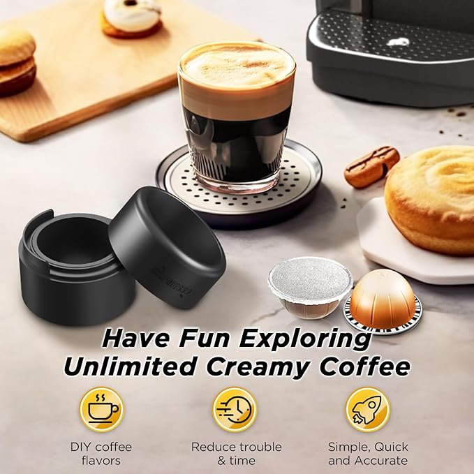 CAPMESSO Reusable Vertuoline Pod Refill Kit, 2024 Innovative for Faster Seal Reusable Vertuoline Pods with Fill & Press Brush,50pcs Aluminum Lids for Vertuoline Pod (50 Lids+1 Holder+1 Scoop)-NO PODS