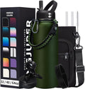 40OZ Water Bottle Stainless Steel - Cold-48H & Hot-24H Vacuum Insulated Water Bottle with Straw & Chug Lid, Strap Carrying Pouch, Paracord Handle & Flask Boot, Thermo Hydro Bottle for Hiking Cycling