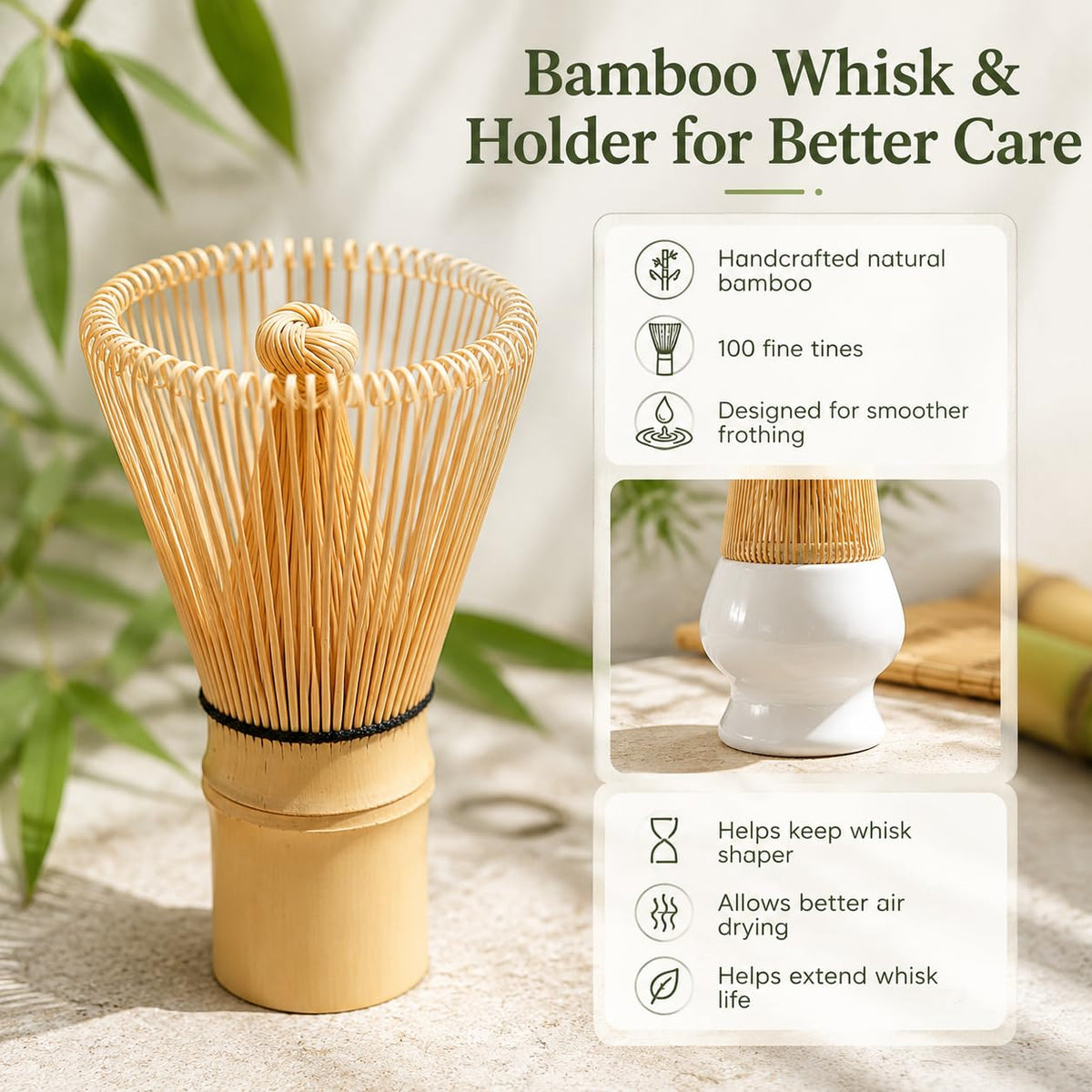 6 Pcs Matcha Set - Matcha Whisk Set & Matcha Bowl Set with Bamboo Scoop, Stainless Steel Sifter, 19 oz Ceramic Pouring Bowl, Matcha Spoon, Whisk Holder - Japanese Tea Ceremony Kit for Gifts (White)