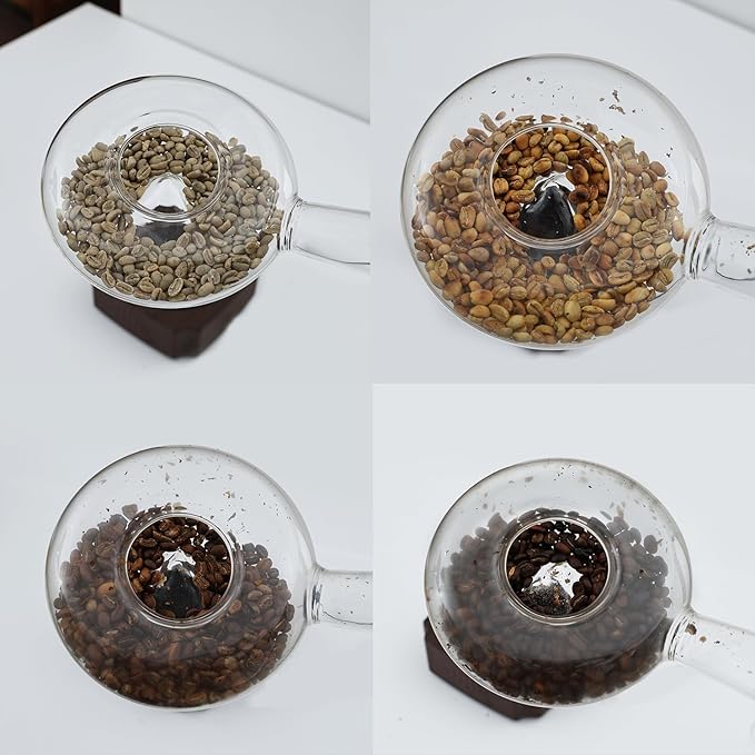 Portable glass coffee bean roaster - High borosilicate glass manual home coffee roasting kit, suitable for small batch roasting of nuts and coffee beans, stove-safe (50-80 grams capacity)