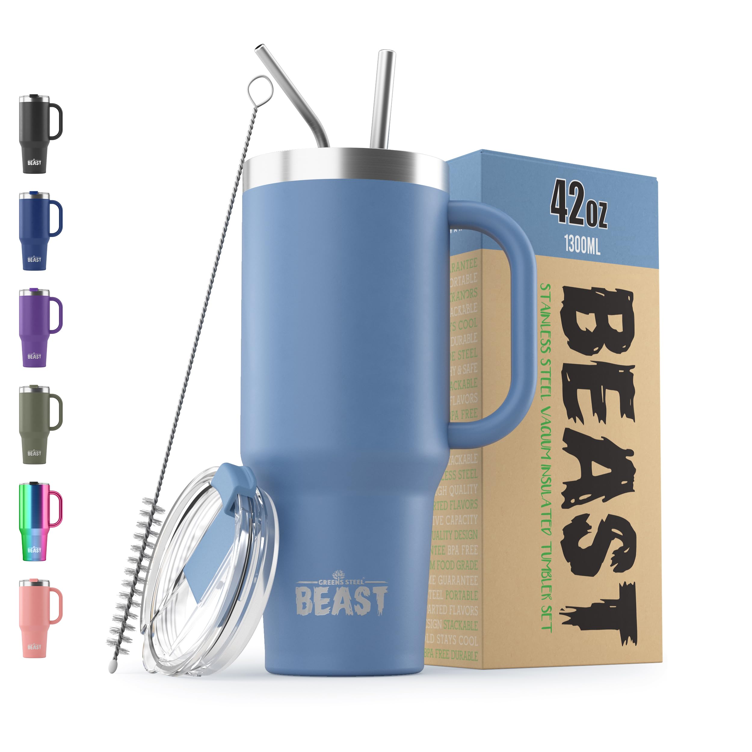 Beast 42 oz Tumbler Stainless Steel Vacuum Insulated Coffee Ice Cup Double Wall Travel Flask (Stormy Sky Blue)