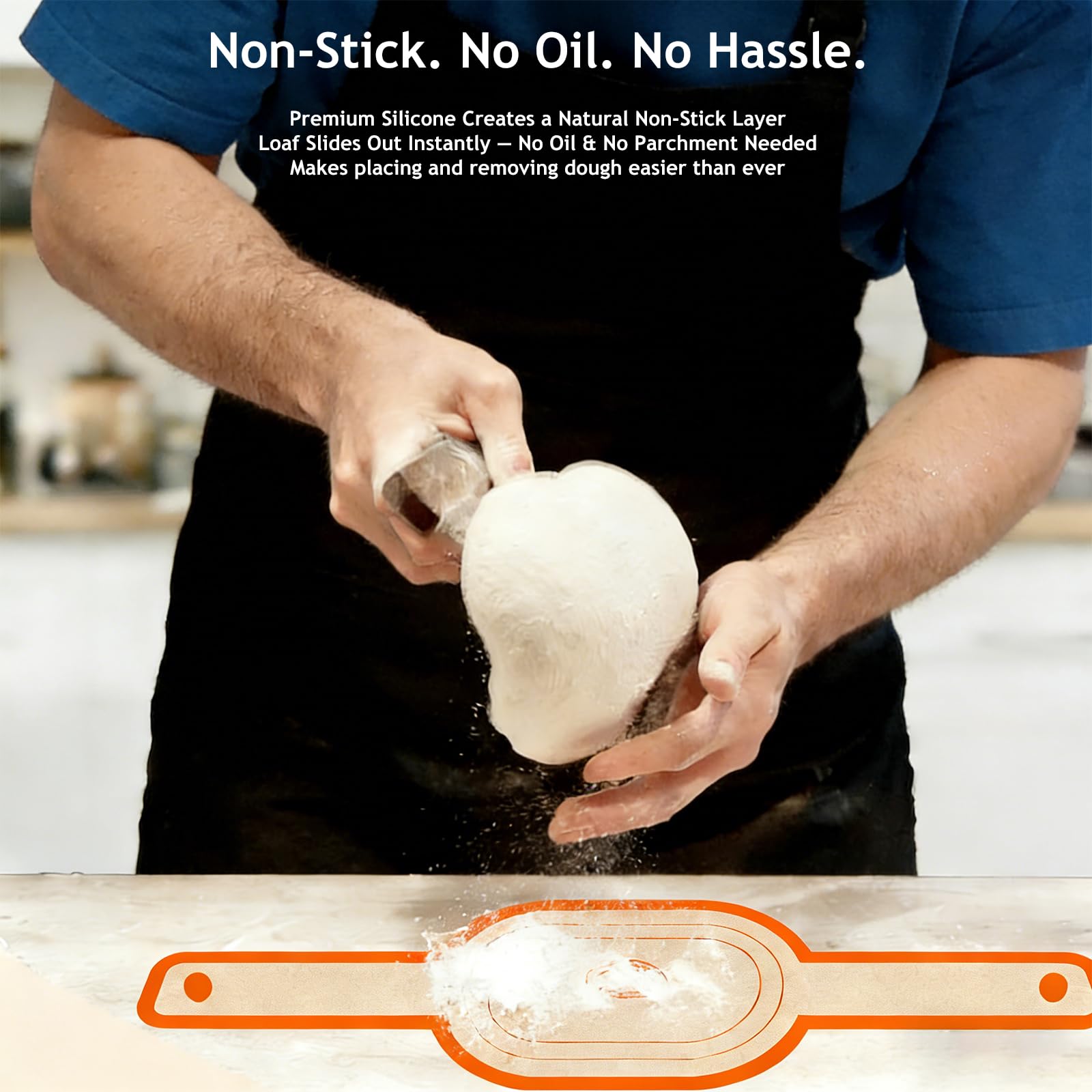 Silicone Bread Sling Oval and Round for Dutch Oven, KITMAL Non Stick Reusable Silicone Baking Mat with Long Handles Sourdough Bread Baking Supplies and Making Tools, Orange