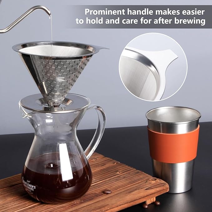 Coffee Strainer, V60 Pour Over, 18/10 Stainless Steel Laser Coffee Dripper, Fine Mesh Double Layer Metal Cone Filter, Colador De Cafe, Coffee Maker 1-4 Cup