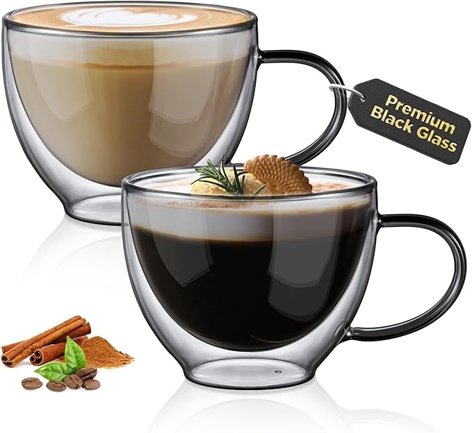 ecooe Double Walled Glass Coffee Mug 12 oz Latte Cappuccino Cups Set of 2