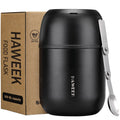 HAWEEK 17oz Insulated Food Jar with Spoon,Stainless Steel,Pure Black