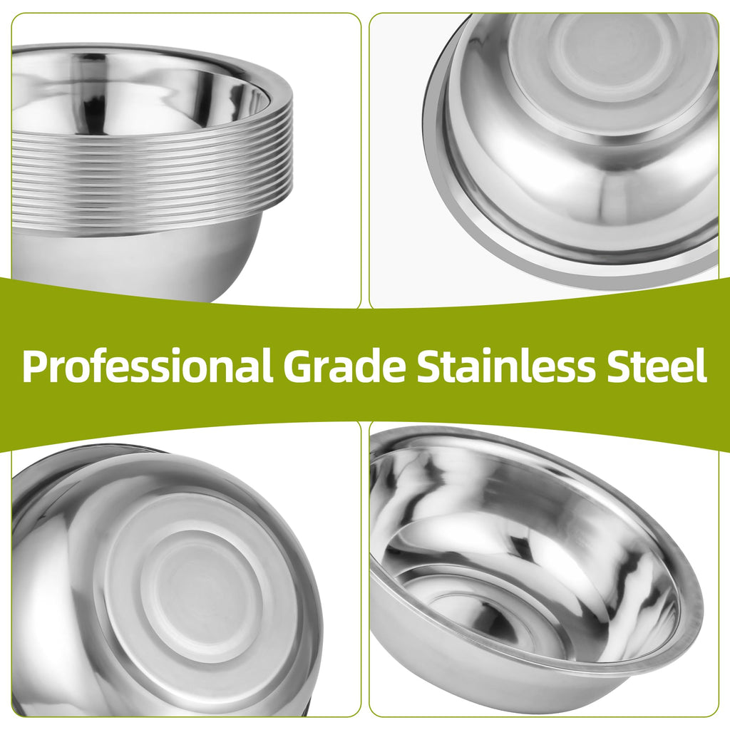 TREEHAC 10 Pack 10.24 x 2.76 Inch Stainless Steel Mixing Bowls for Bulk Food Prep with Nesting Design for Hotel Restaurant and Home Kitchen Cooking in Silver