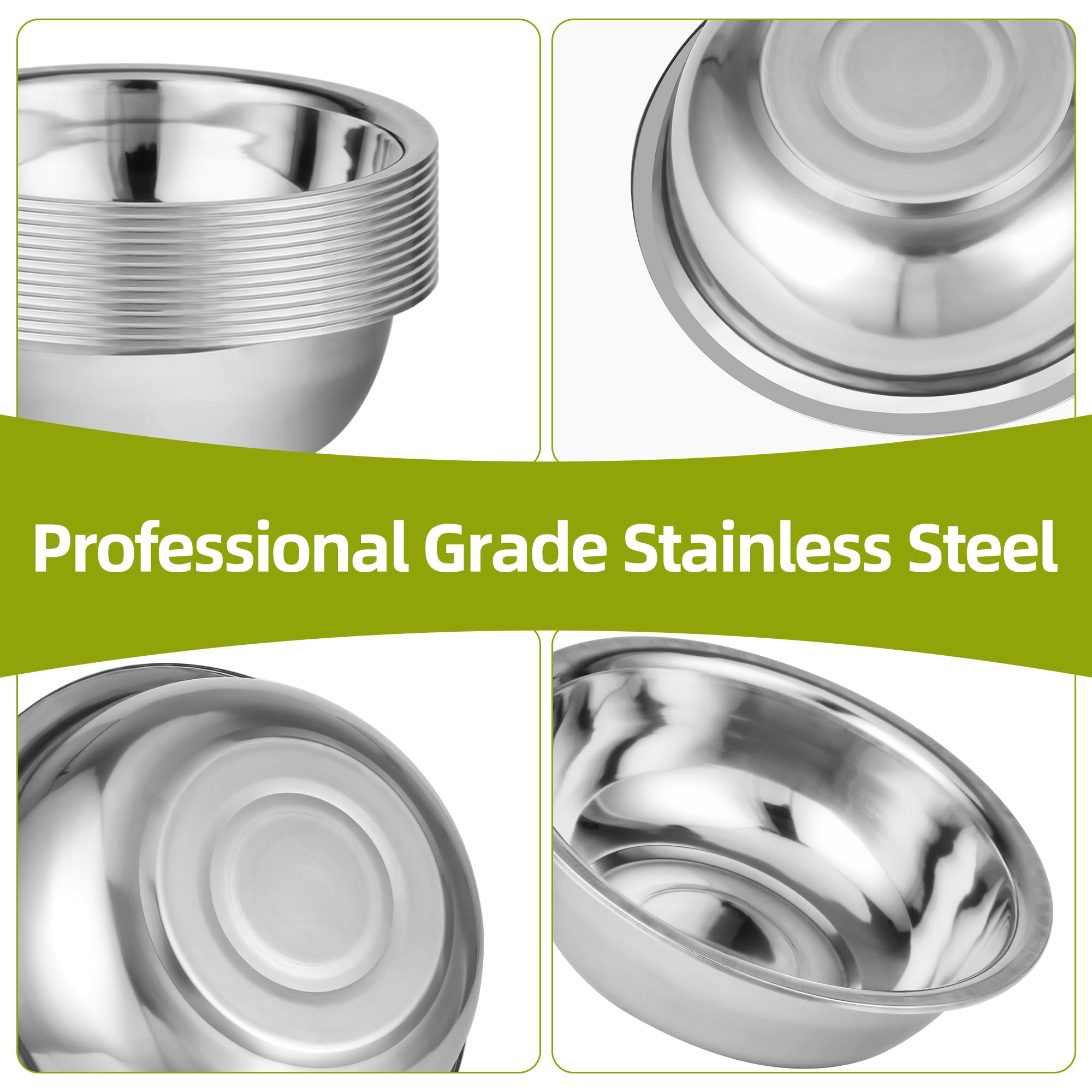 TREEHAC 10 Pack 10.24 x 2.76 Inch Stainless Steel Mixing Bowls for Bulk Food Prep with Nesting Design for Hotel Restaurant and Home Kitchen Cooking in Silver