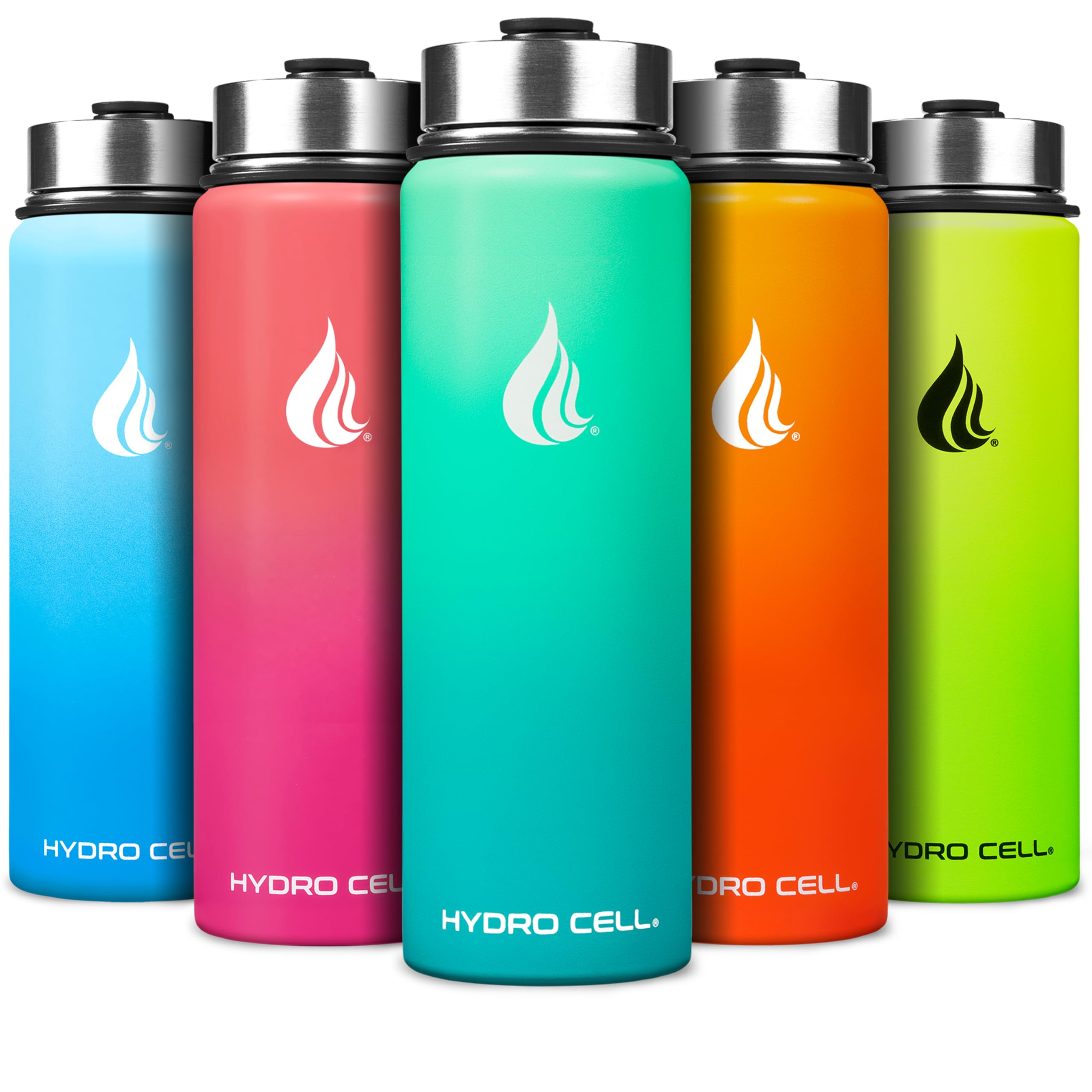 HYDRO CELL Stainless Steel Insulated Water Bottle with Straw - For Cold & Hot Drinks - Metal Vacuum Flask with Screw Cap and Modern Leakproof Sport Thermos for Adults (Mint/Green 24oz)