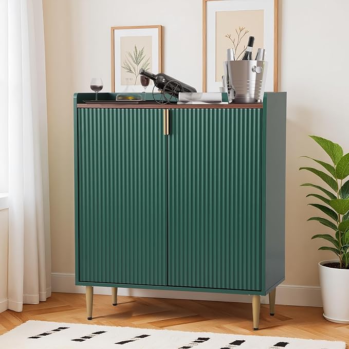 Wine Bar Cabinet Sideboard Buffet Cabinet with Wine Rack & Coffee Bar Station - Adjustable Shelves, Glass Holder and Storage Drawers for Kitchen, Dining Room, Living Room Green