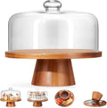 VIVIRBIEN 11in Acacia Wood Cake Stand with Glass Dome&Magnetic Pedestal
