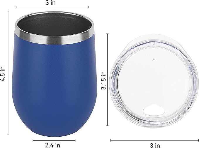 DOMICARE Stainless Steel Wine Tumbler Bulk with Lid, Personalized Insulated Tumblers Set, 12oz Travel Coffee Cups Pack of 8, Dark Blue