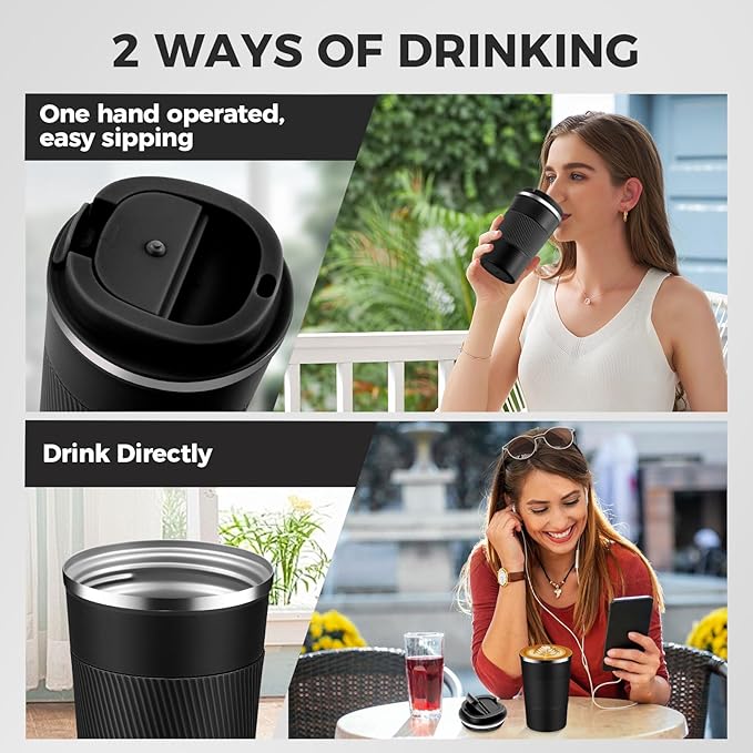 Volhoply 13 oz Stainless Steel Insulated Travel Coffee Mug with Fip Lid Bulk 8 Pack,Reusable Double Wall Vacuum Metal Coffee Cup,Portable Leak Proof Thermal Tumbler for Hot&Cold Drinks(Assort Color,8)